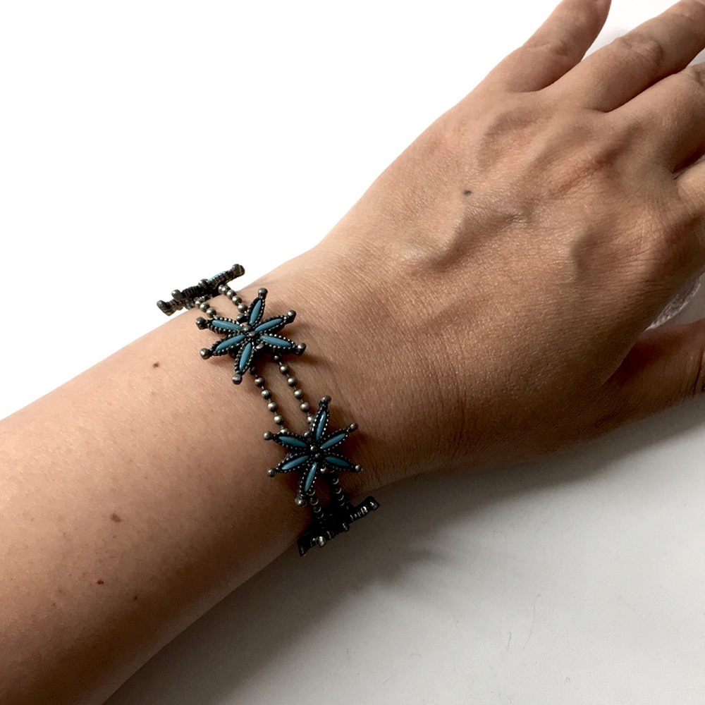 Vintage Turquoise Floral Link Bracelet by Vintage - Picture 2 of 11